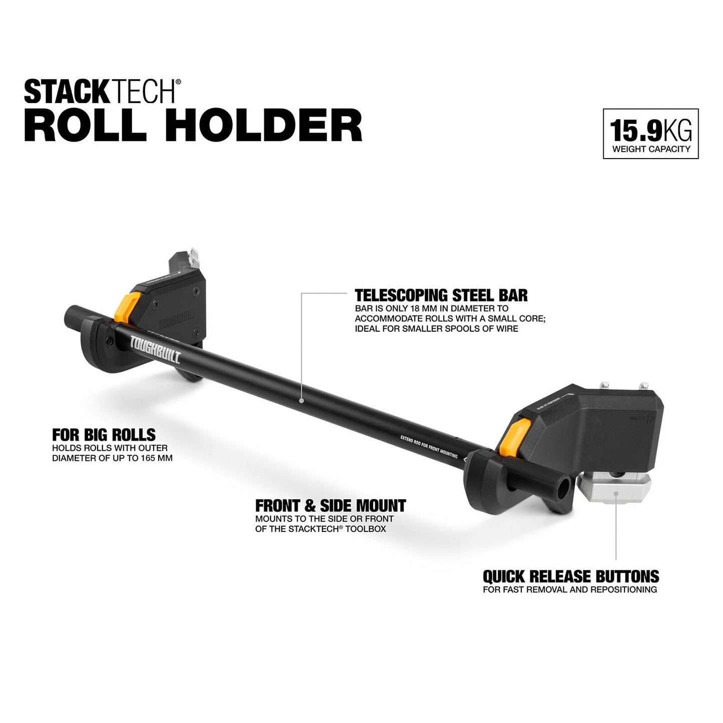 Toughbuilt Stacktech Roll Holder - 145 x 80 x 540mm