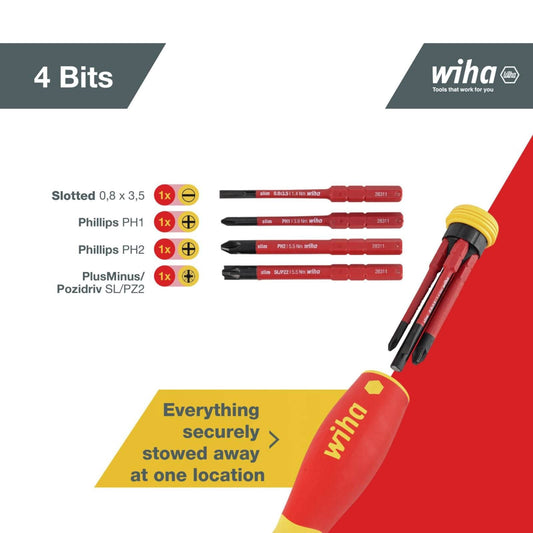 Wiha PocketMax Electric Screwdriver Bit Magazine - 4 SlimBits - 75mm