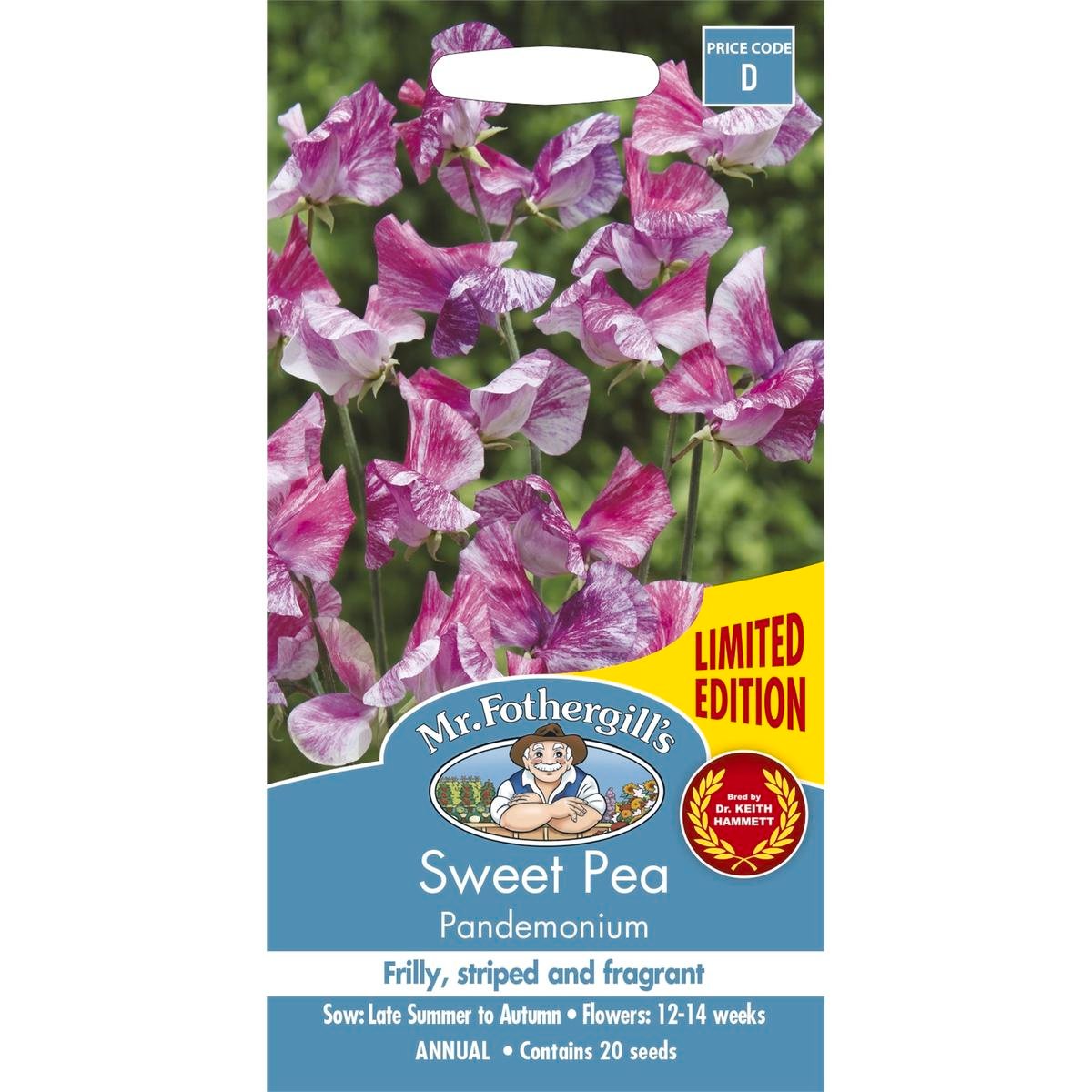 Mr Fothergill Sweet Pea Pandemonium 75mm Pot Dark Pink Scented Blooms