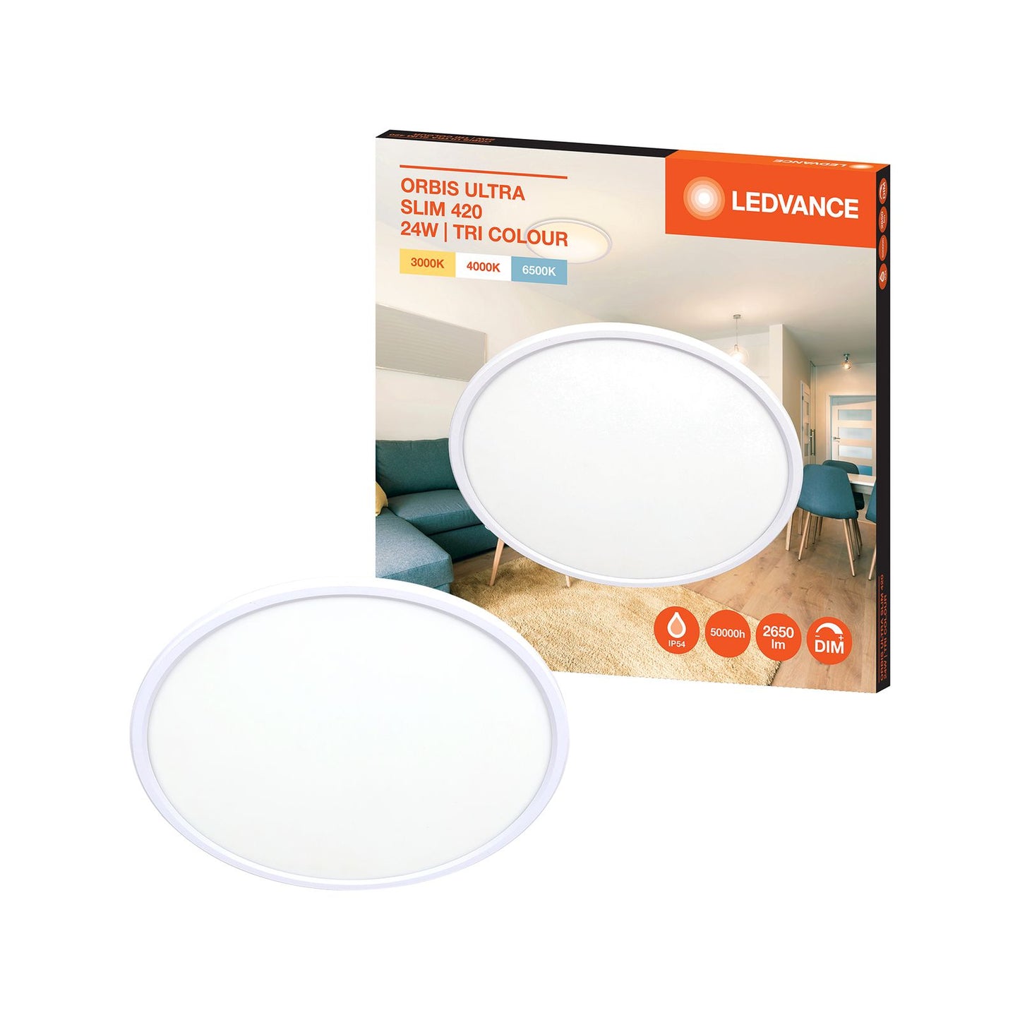 Ledvance Ultra Slim Oyster Ceiling Light - 24W - 300mm - Tri Colour