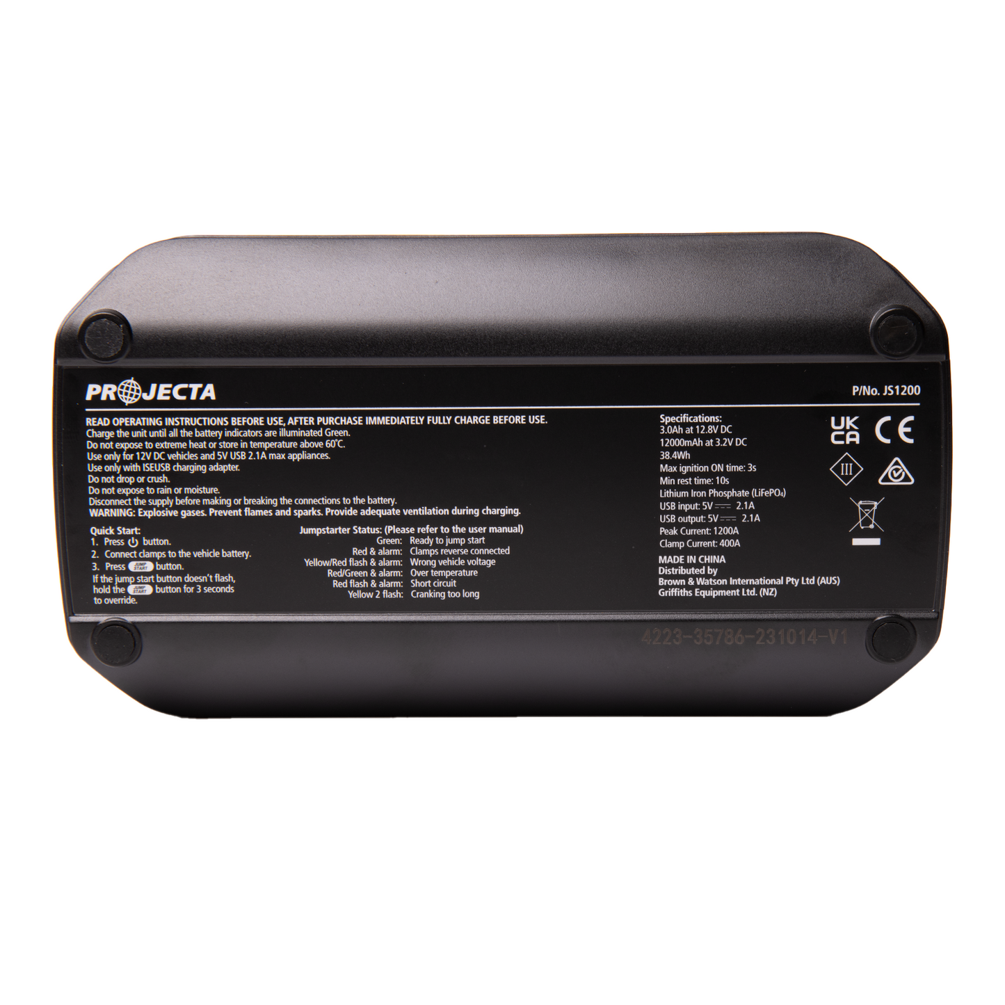 Projecta 12V Emergency Jumpstarter - 1200A - Black