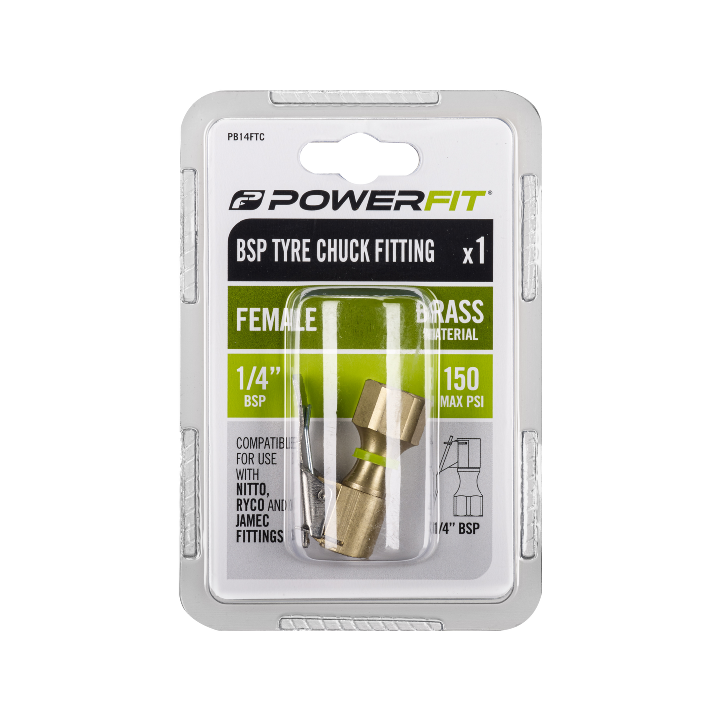 Powerfit BSP Tyre Chuck Fitting - Female - 1/4" - Brass