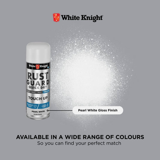 White Knight Rust Guard Quick Dry Touch Up Spray Paint - Pearl White Gloss Finish 300g