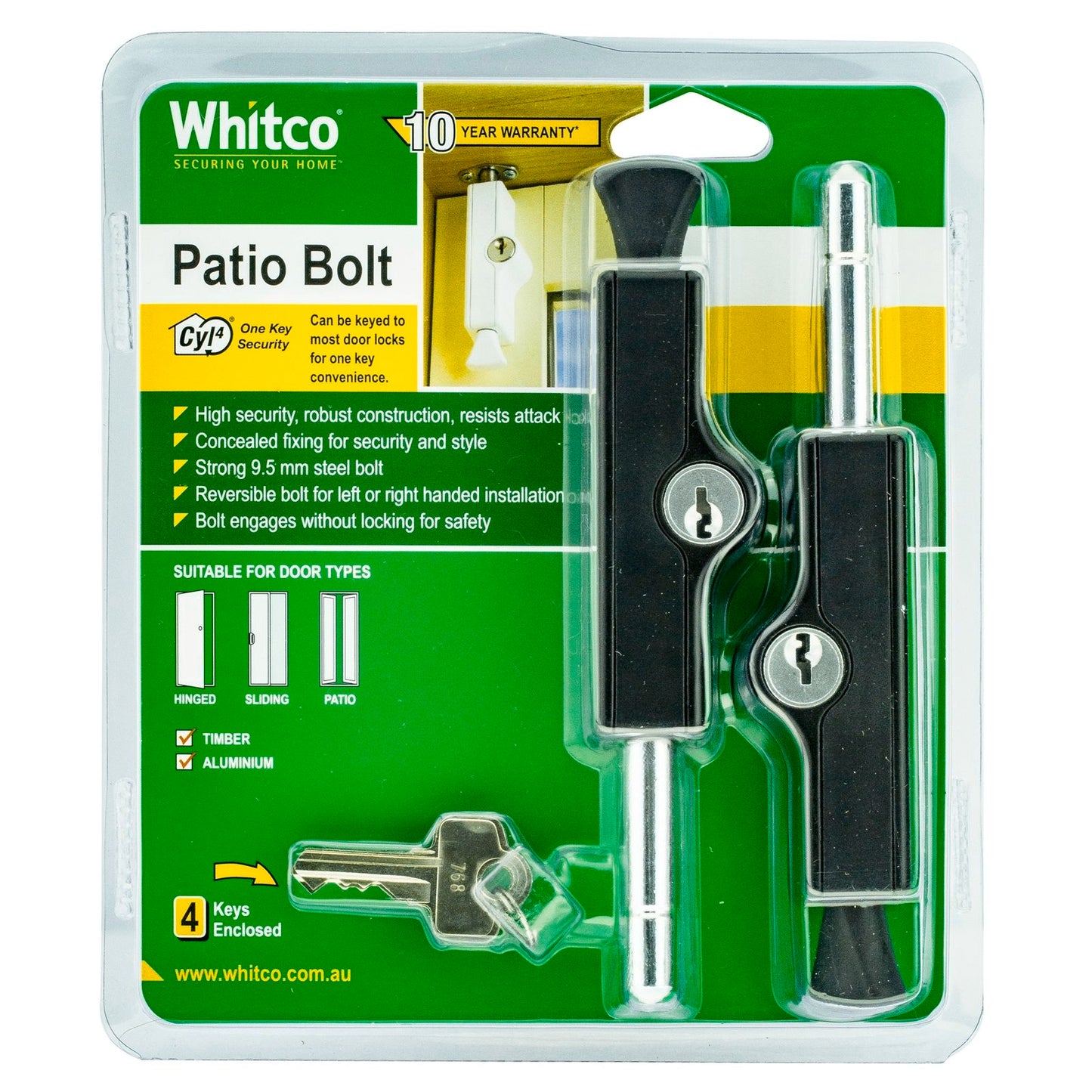 Whitco Patio Bolt - 21 x 118mm - 2 Pack