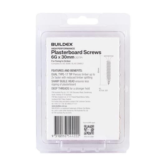 Buildex Plasterboard Screws - 6g x 30mm - Gold - 100 Pack