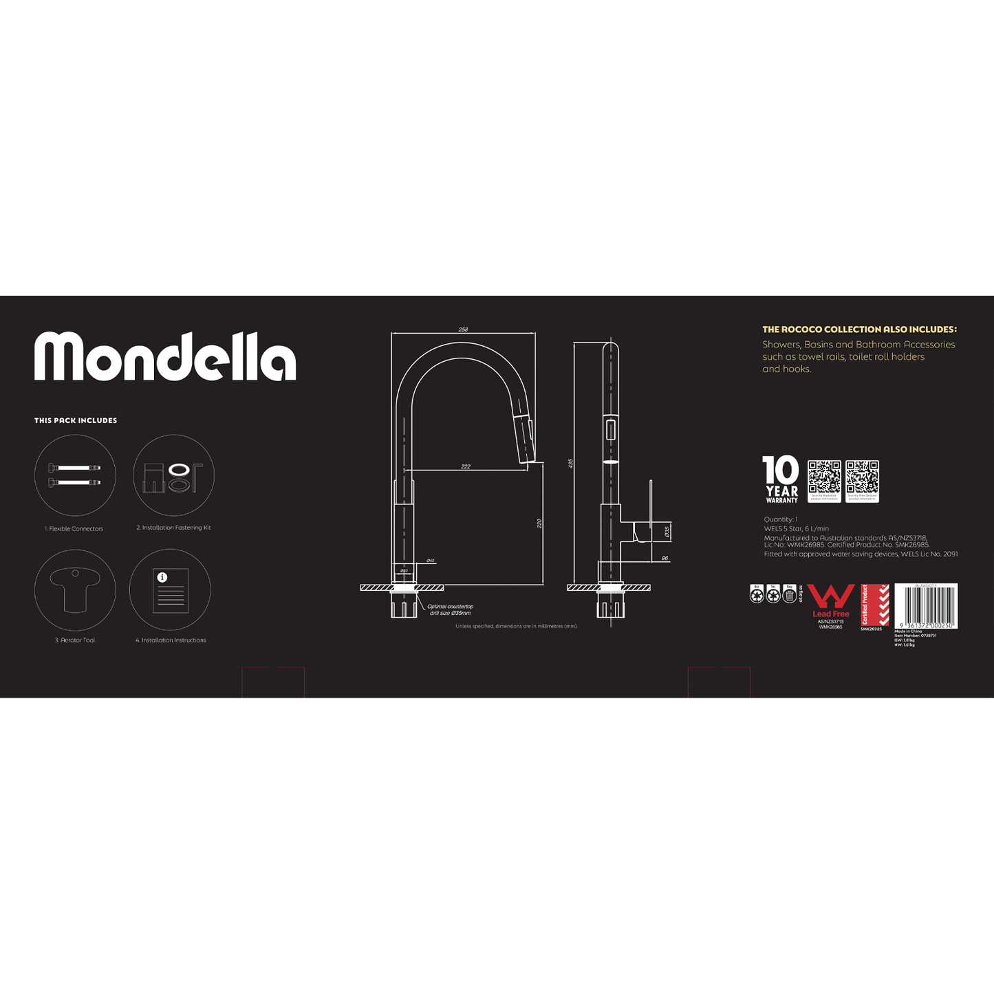 Mondella Brushed Nickel Rococo Pull Down Sink Mixer - 25mm