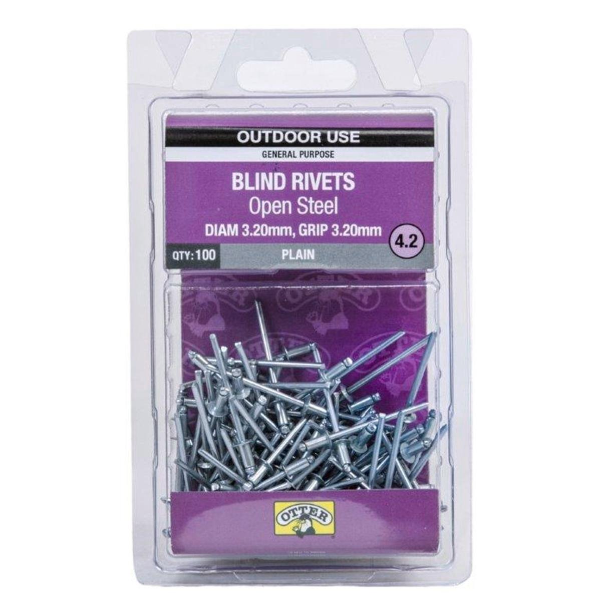 Otter Open Steel Blind Rivets - 2 x 3 2mm - 100 Pack - High Strength