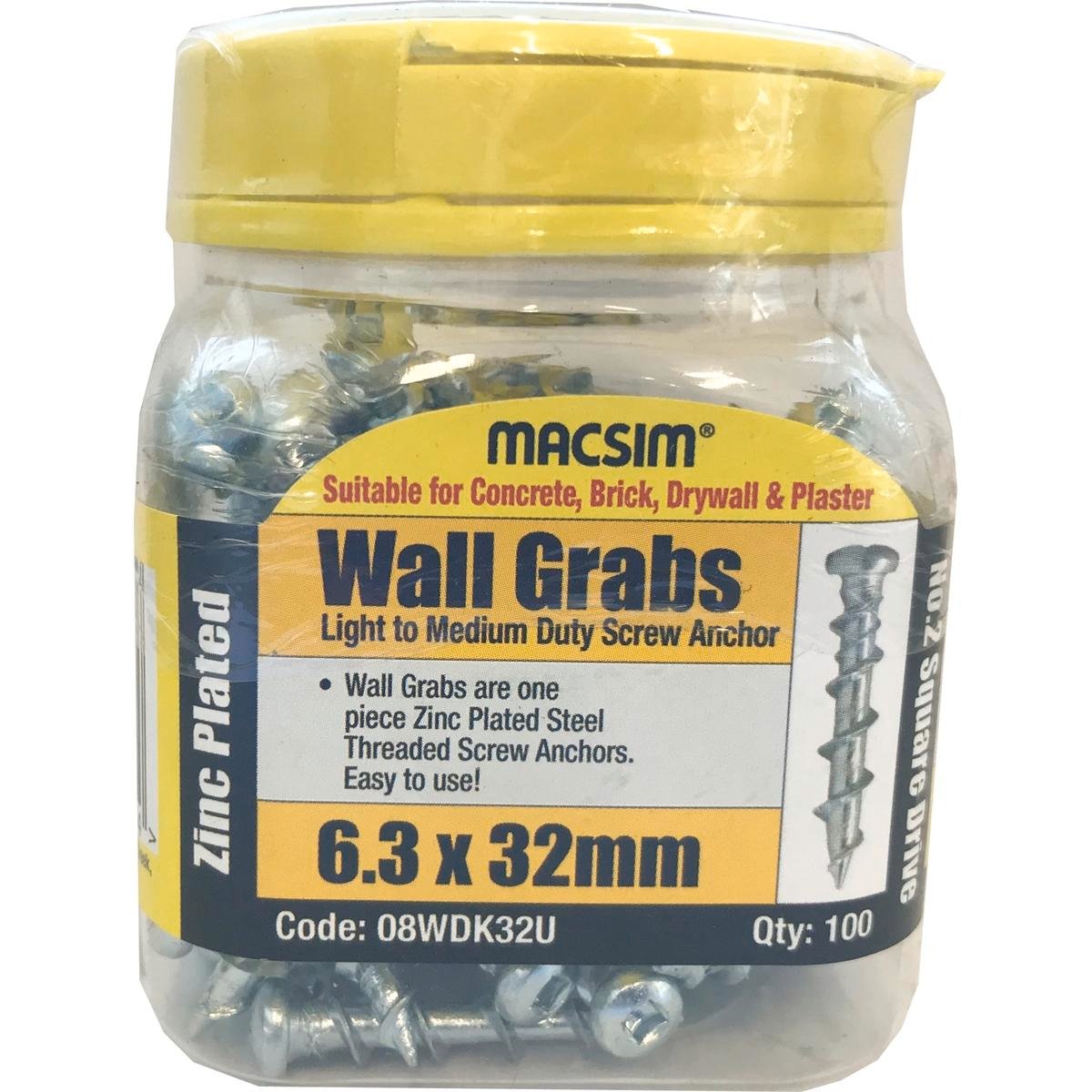 Macsim Wall Grab Anchor - 32mm - Zinc Plated Steel - 100 Pack