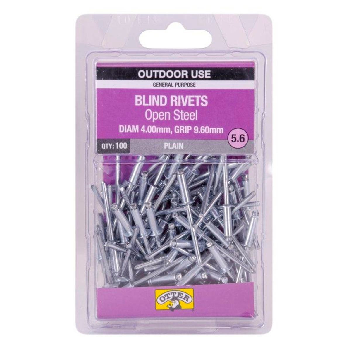 Otter Open Steel Blind Rivets 4.0 x 9.6mm 100 Pack High Strength
