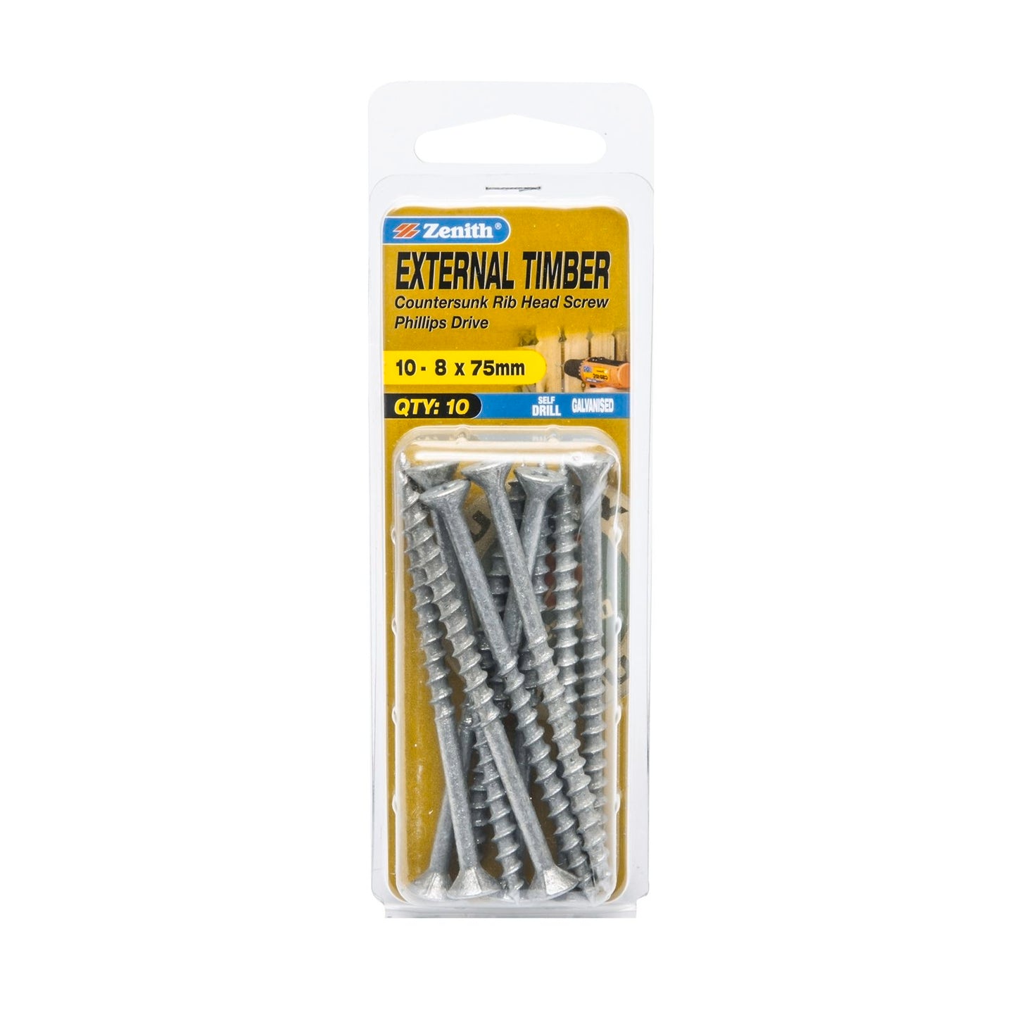 Zenith Timber Screws - 8 x 75mm - 10 Pack