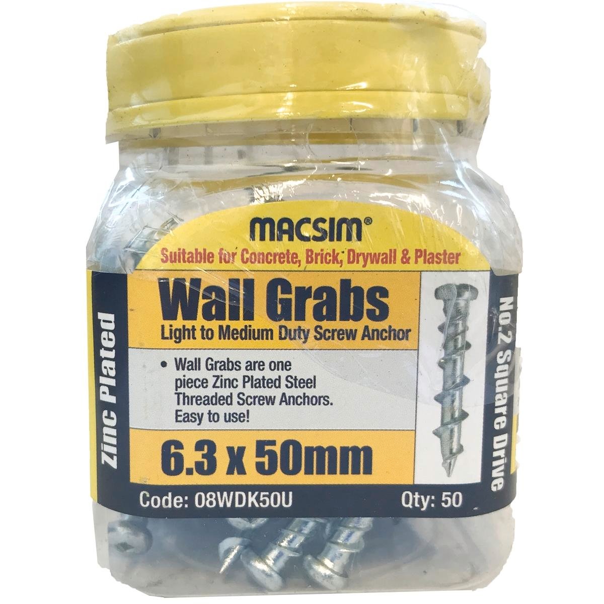 Macsim Wall Grab Anchor - 50mm - Zinc Plated Steel - Light Duty - 50 Pack