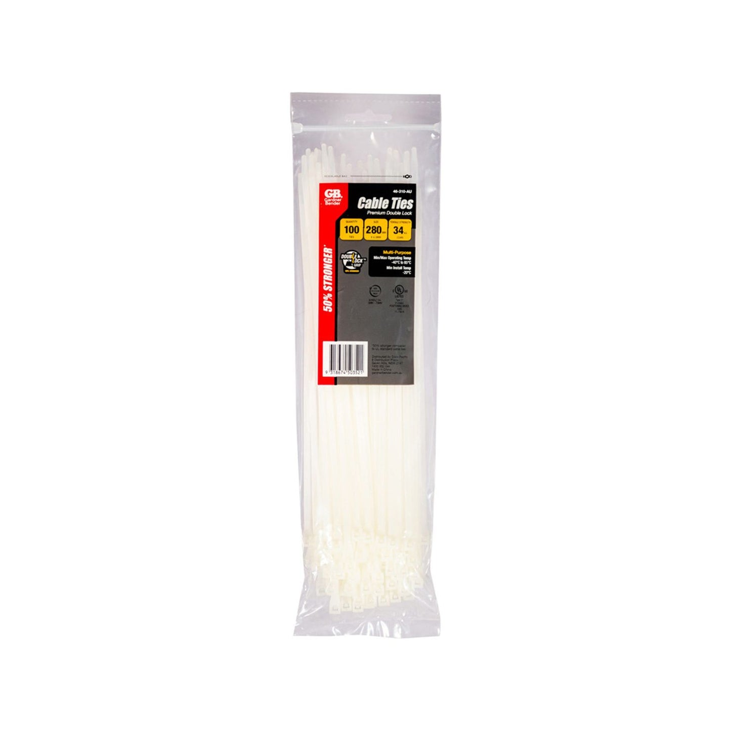 Gardner Bender Double Lock Cable Ties - 280 x 4mm - 34kg - 100 Pack