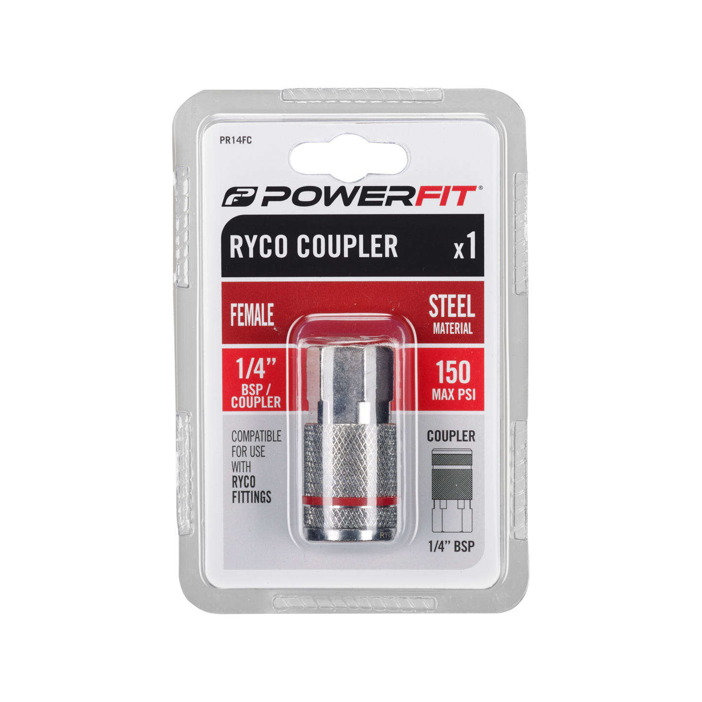 Powerfit Ryco Female Coupler - 1/4" BSP - Steel