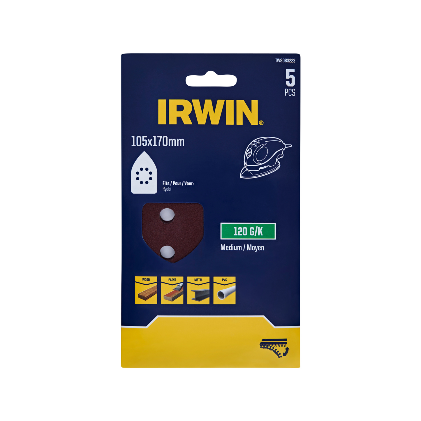 Irwin Detail Sheets - 120 Grit - 105 x 170mm - 5 Pack