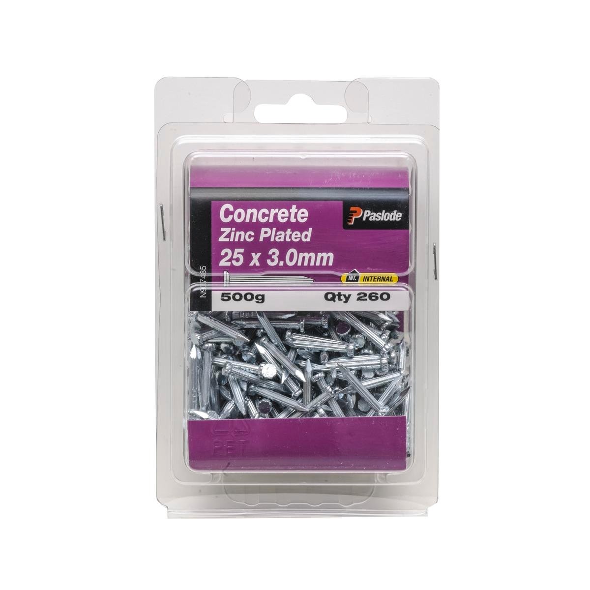 Paslode Concrete Nails 25 x 3mm Zinc Plated Steel 500g 260 Pack