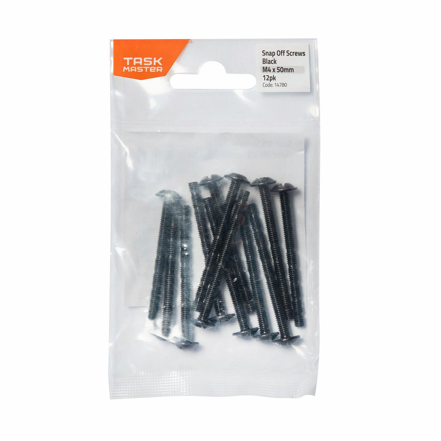 Taskmaster Black Snap Off Screw - M4 x 50mm - 12 Pack