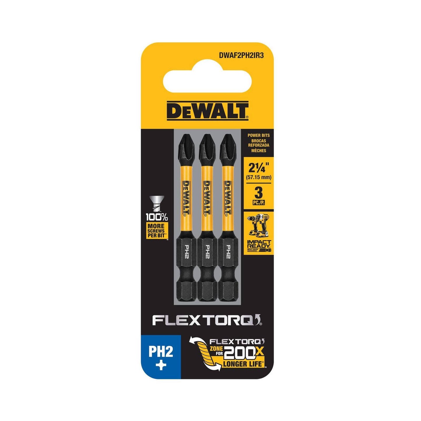 Dewalt Flextorq Screwdriver Bit - 57mm PH2 - 3 Pack