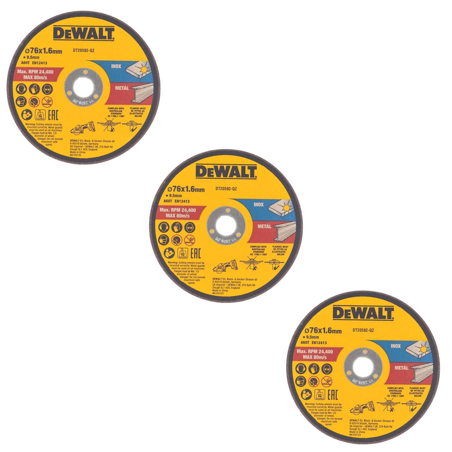 Dewalt Bonded Abrasive Cutting Disc - 76mm x 1.6mm - 3 Pack