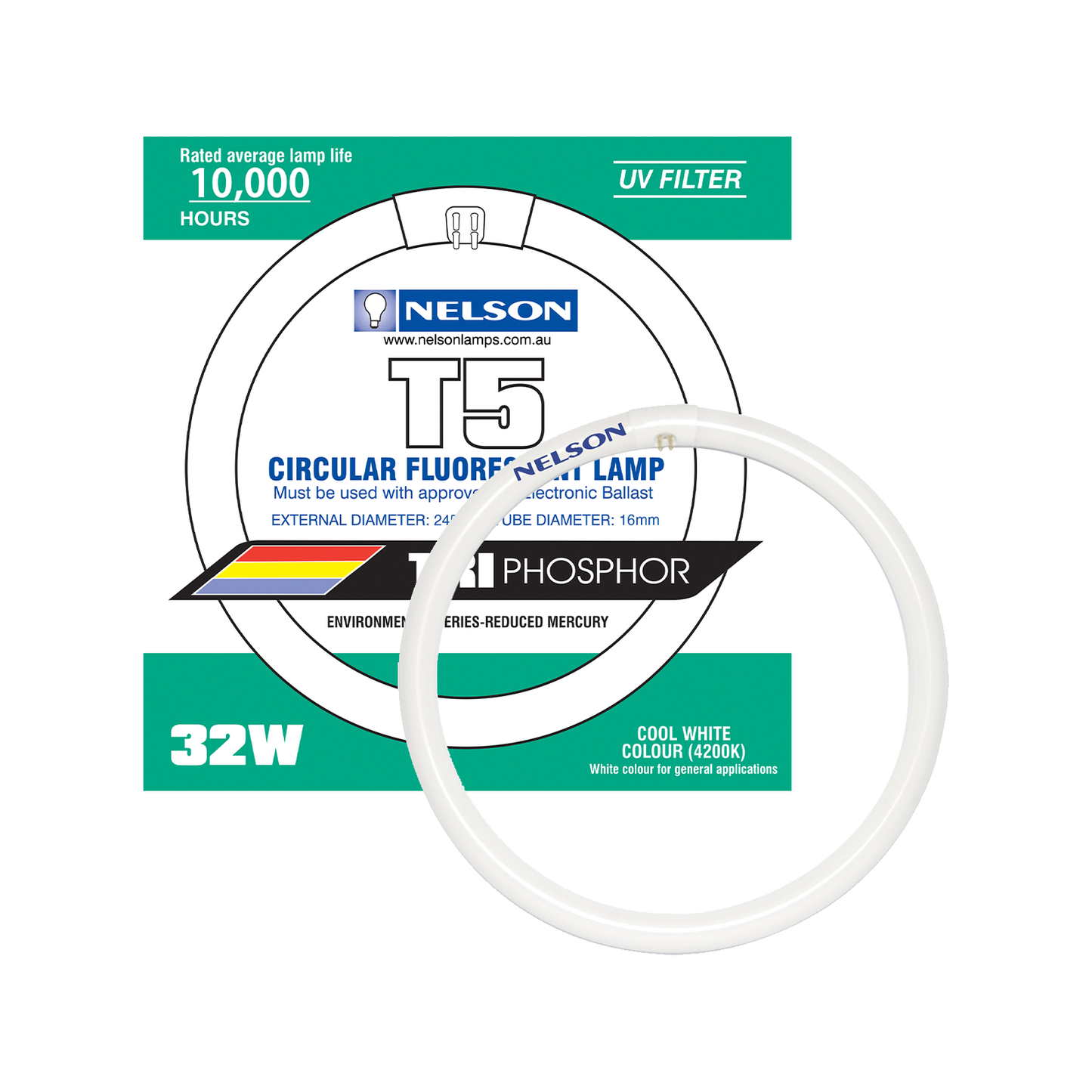 Nelson T5 Circular Fluorescent Tube - 32W - 245mm - Cool White