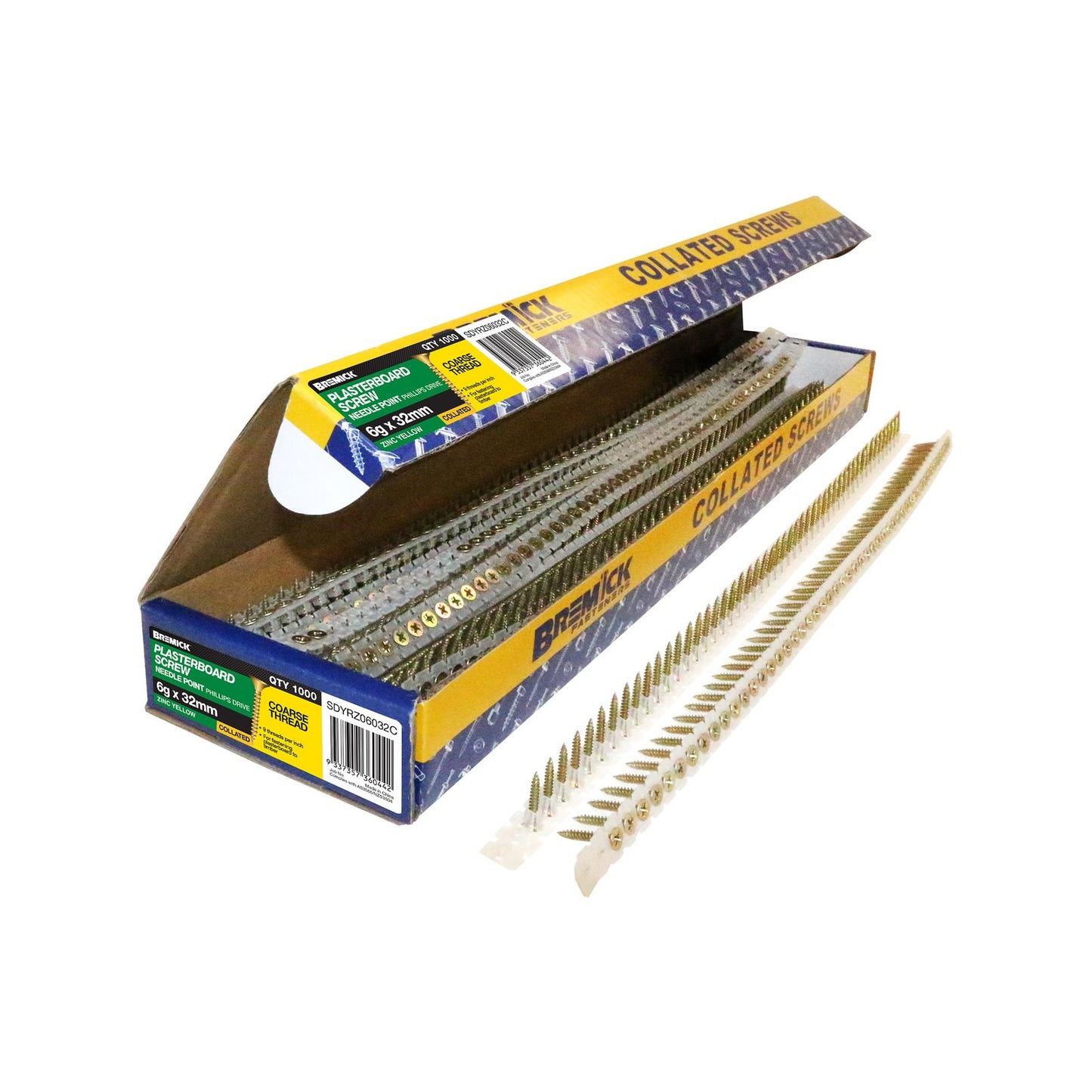 Bremick Collated Screws - 6g x 32mm - Zinc Yellow - 1000 Pack