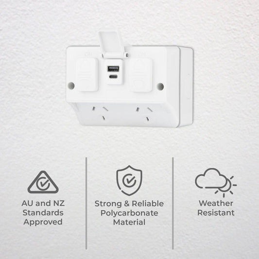 Deta Outdoor Double Power Point - 115 x 85 x 83mm