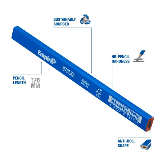 Empire Medium Carpenter Pencil - Individual - 176mm x 13mm x 7mm
