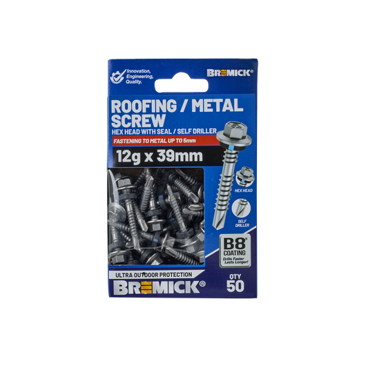 Bremick Hex Roofing Screw - 12g x 39mm - B8 - 50 Pack
