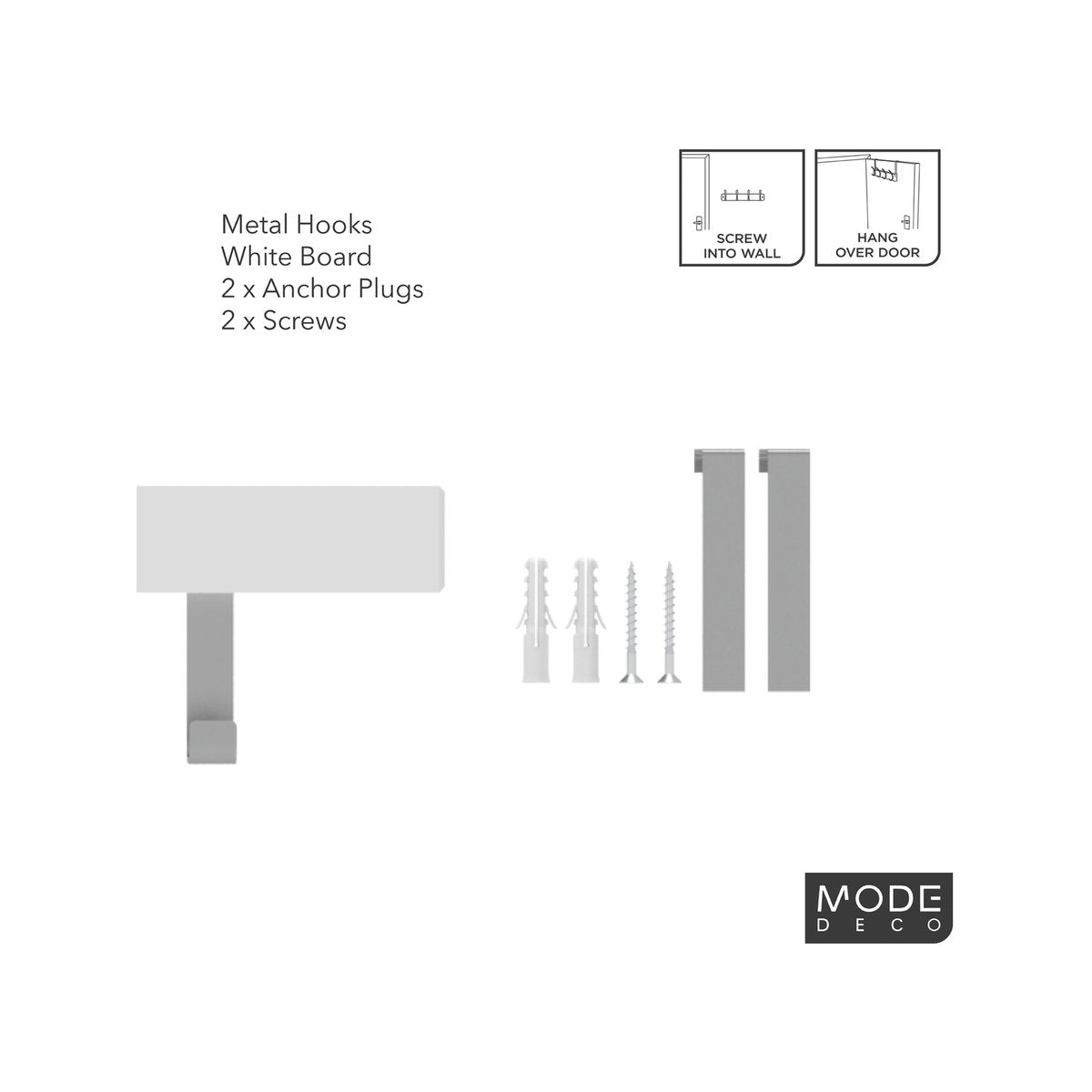 Mode Over Door Coat Rack - 5 Chrome Hooks - White Board - Durable Design