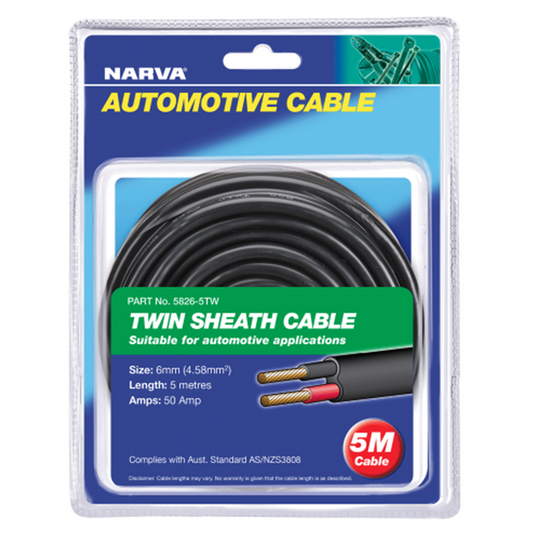 Narva Red Black Automotive Cable Twin Sheath - 6mm - 50A