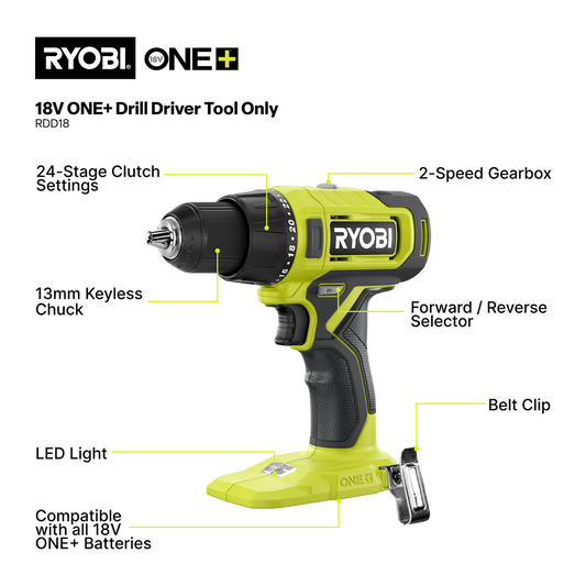 Ryobi Drill Driver RDD18 18V One Tool Only