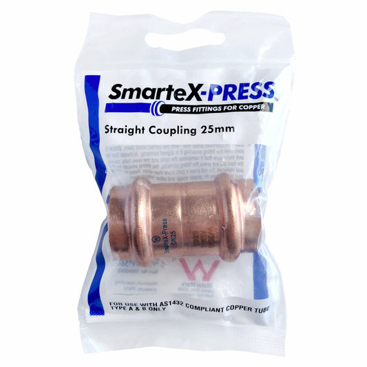 Smartex Press Straight Coupling - 25mm - Copper