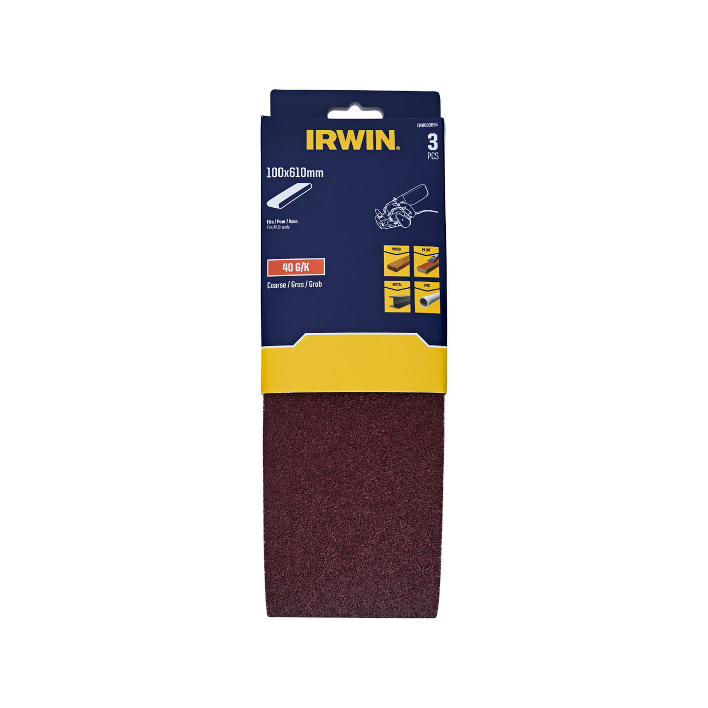 Irwin Sanding Belts - 100 x 610mm - 40 Grit - 3 Pack