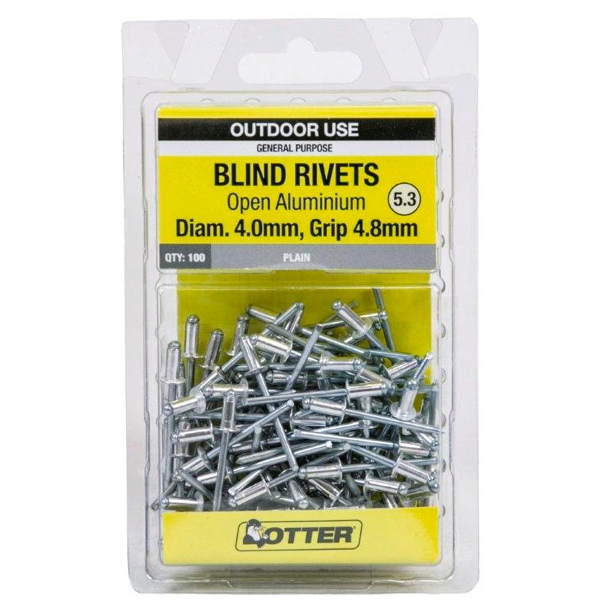 Otter Open Aluminium Blind Rivets 4x4 8mm 100 Pack Strong Lightweight