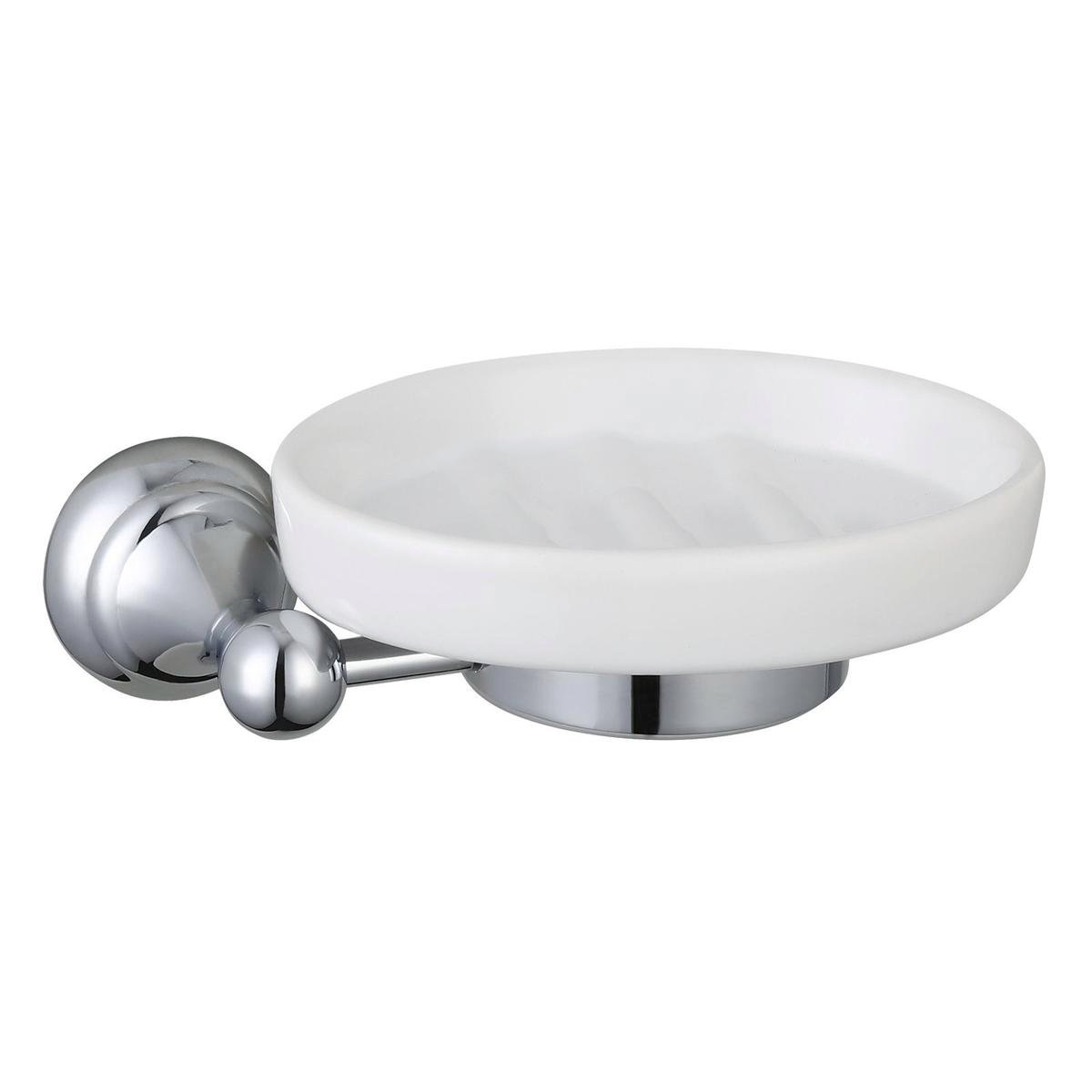 Mondella Chrome Maestro Soap Dish - 70mm x 55mm x 162mm - Chrome/White