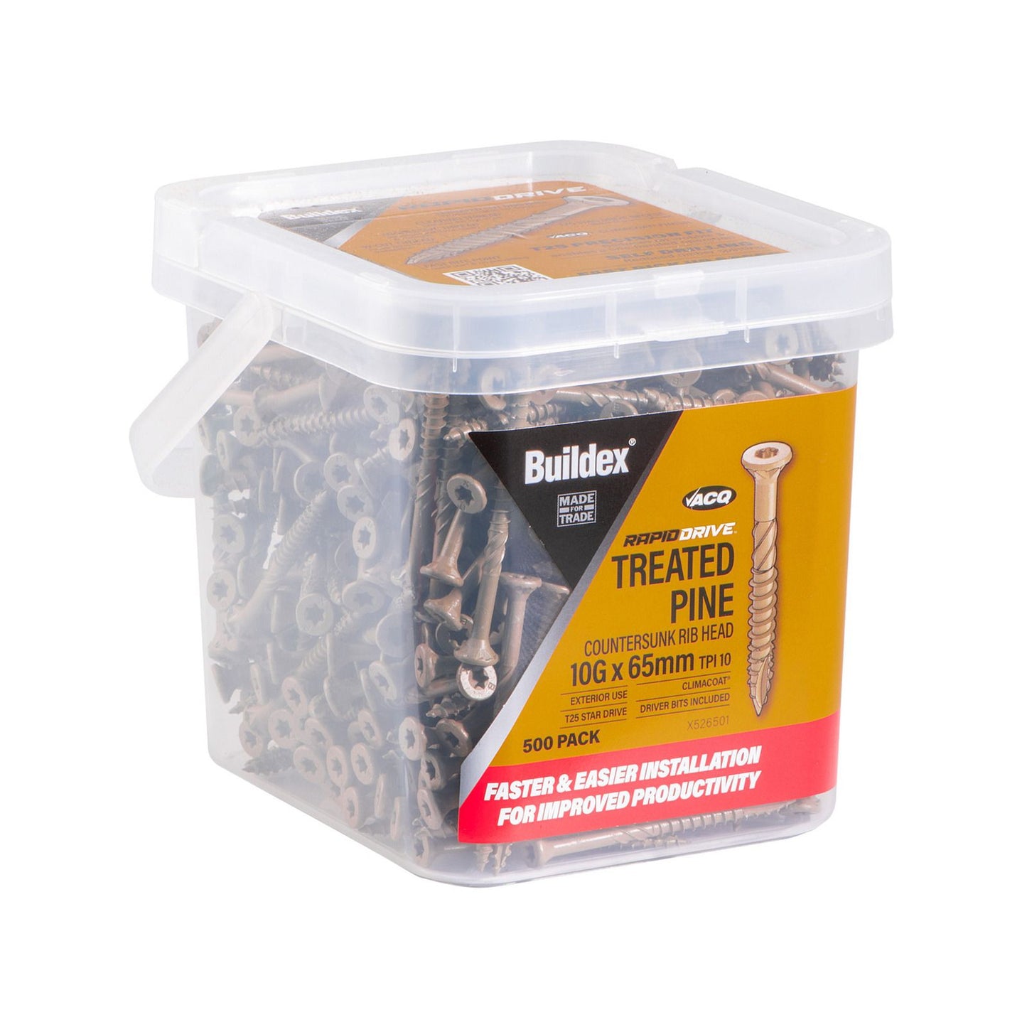 Buildex Rapiddrive Treated Pine Screws - 10g x 65mm - 500 Pack