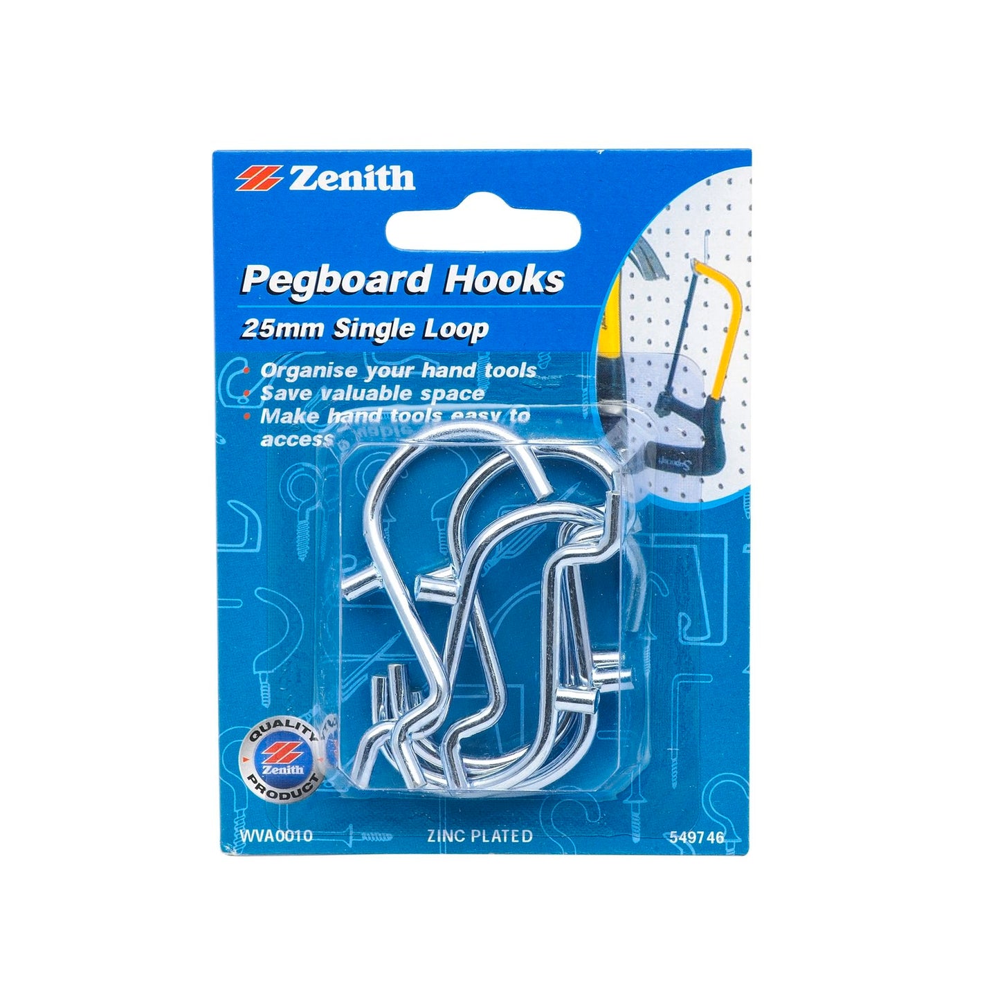 Zenith Pegboard Hook - 25mm - 6 Pack