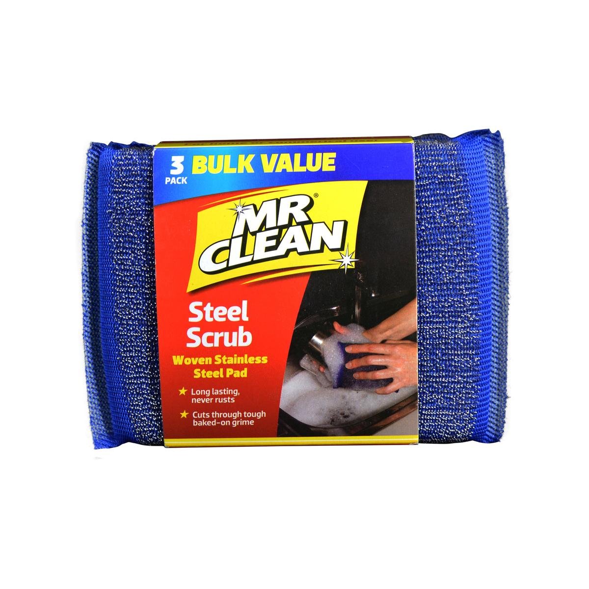 Mr Clean Steel Scrubs 3 Pack - 20mm x 135mm - Long Lasting Clean