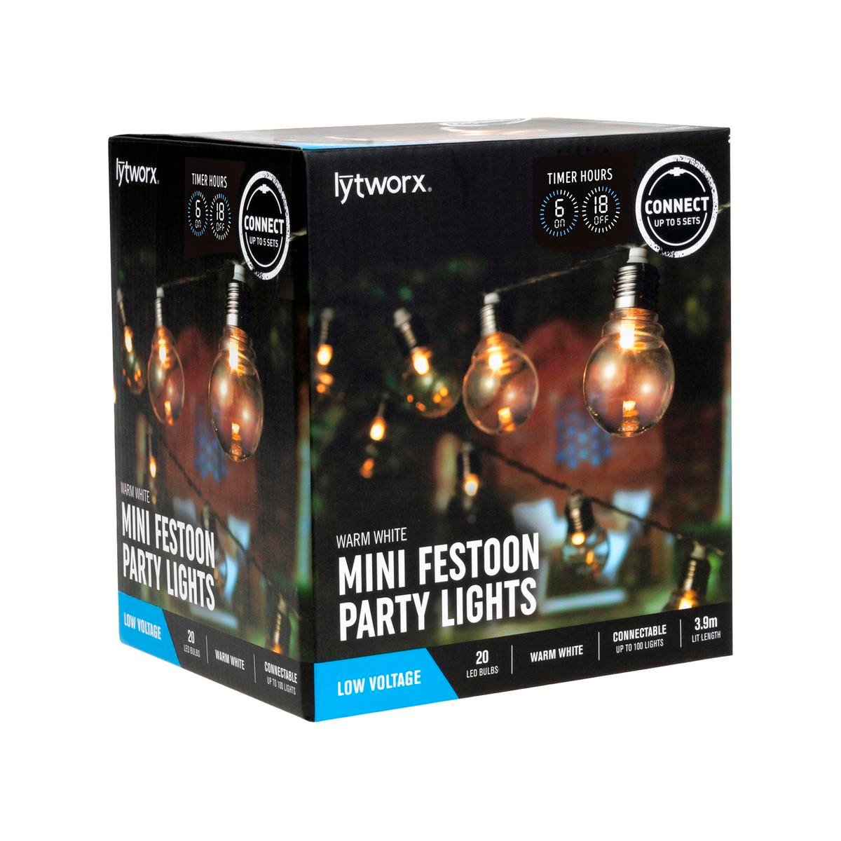 Lytworx Warm White Mini Festoon Party Lights - 20 Bulbs - Plastic - Low Voltage