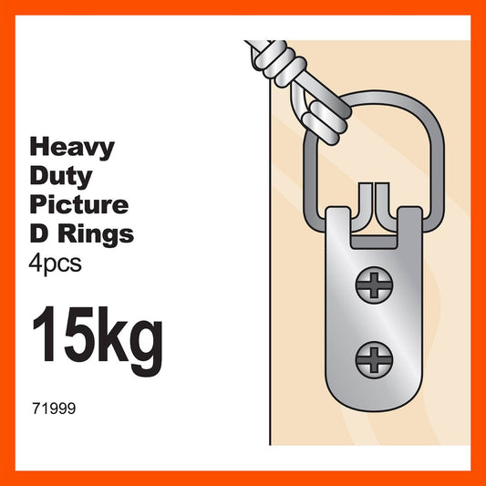 Everhang Heavy Duty Picture Hanging D Ring 15kg Zinc Plated 4 Pack