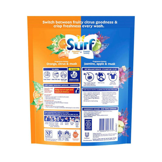 Surf Laundry Liquid Capsules Tropical + Sunshine Citrus - 45 Pack