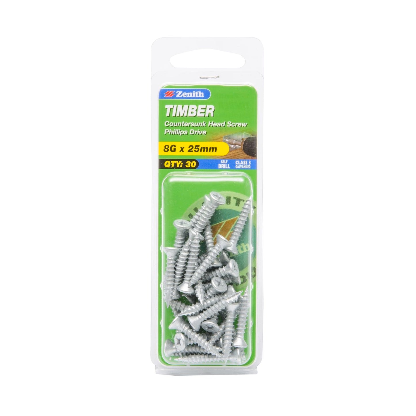 Zenith Timber Screws - 8g x 25mm - Galvanised - 30 Pack