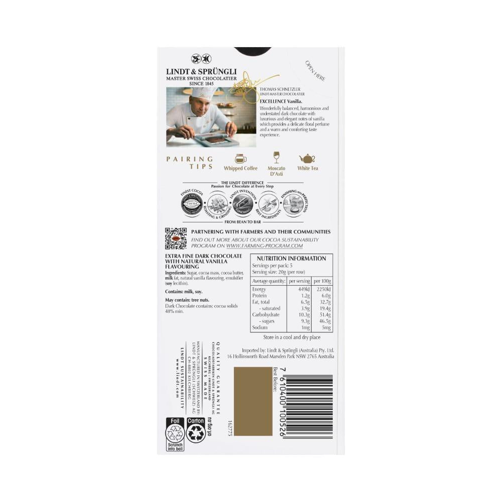 Lindt Excellence Vanilla Chocolate Block - 100g