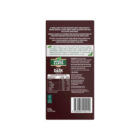 Whole Earth Natural No Sugar 60% Dark Chocolate Block - 75g