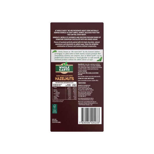 Whole Earth Natural No Sugar Dark Hazelnut Chocolate Block - 75g