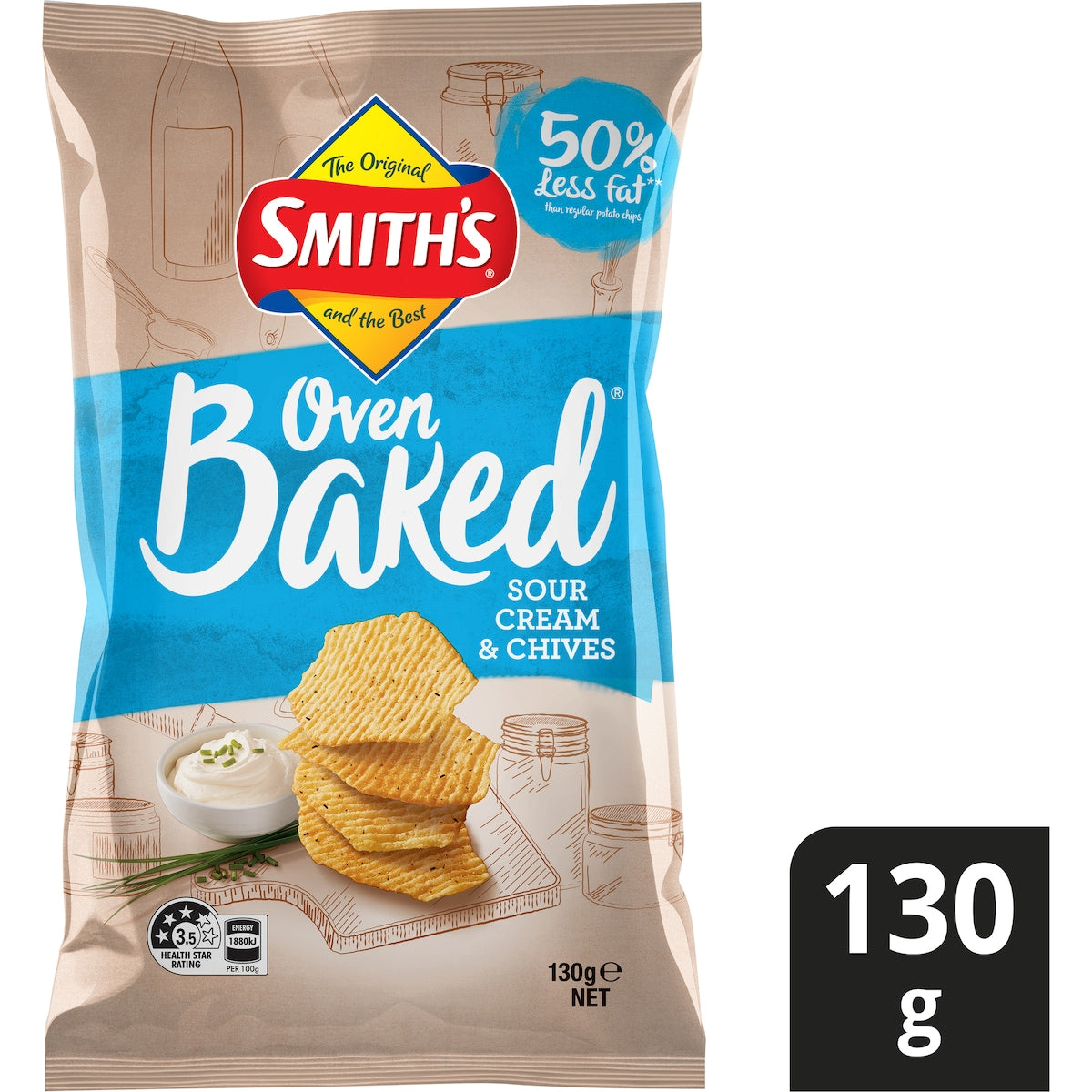 Smiths Crinkle Cut Baked Potato Chips Sour Cream & Chives 130g