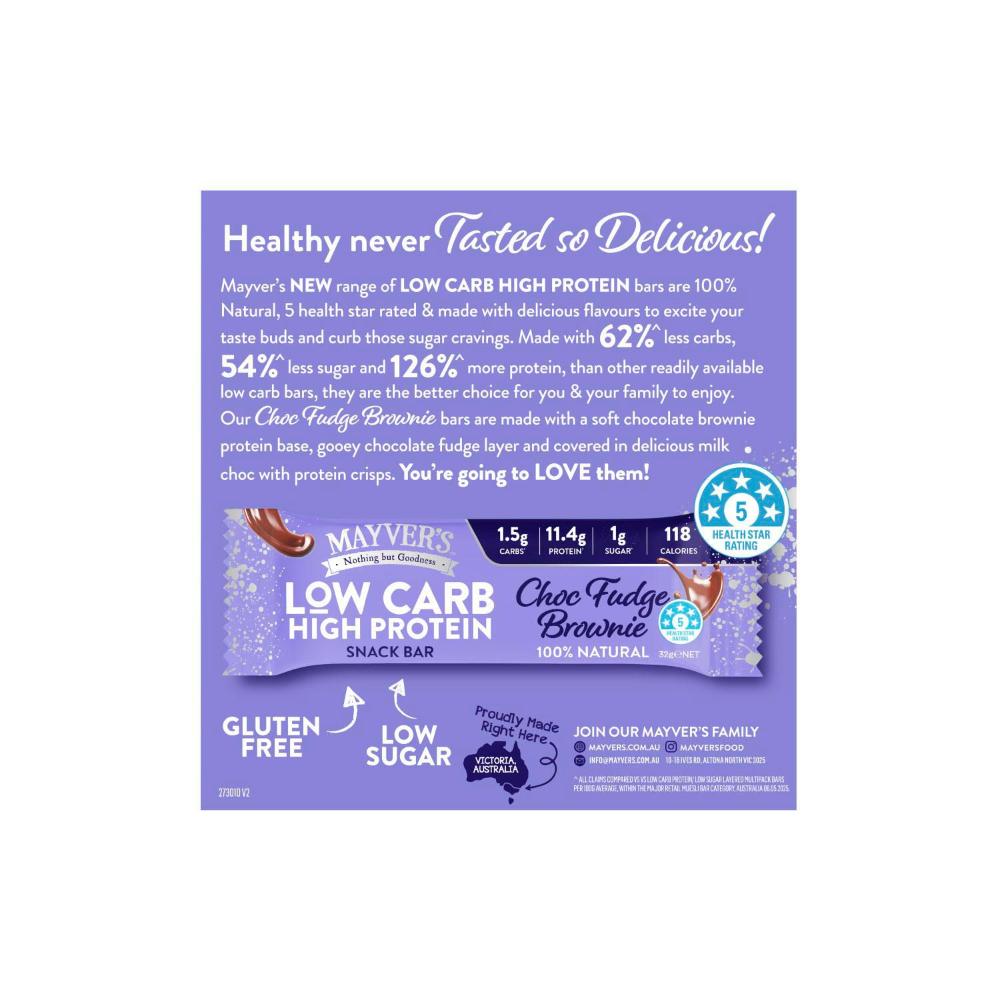 Mayver's Low Carb High Protein Choc Fudge Brownie Bars 4 Pack - 128g