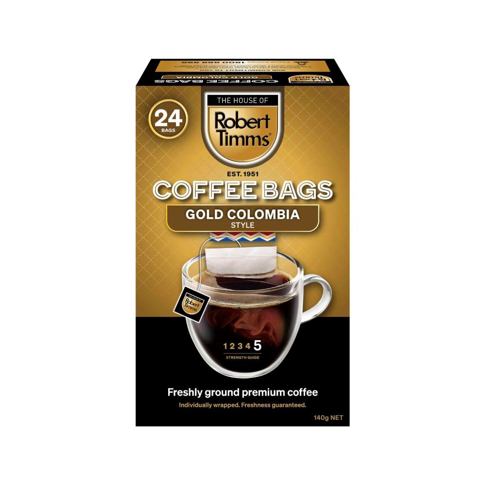 Robert Timms Coffee Bags Gold Columbia - 24 Pack