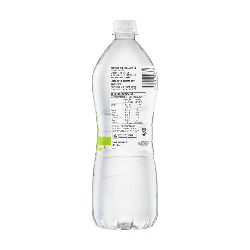 AquaPura Fruit Splash Flavoured Water Lemon Lime - 1L