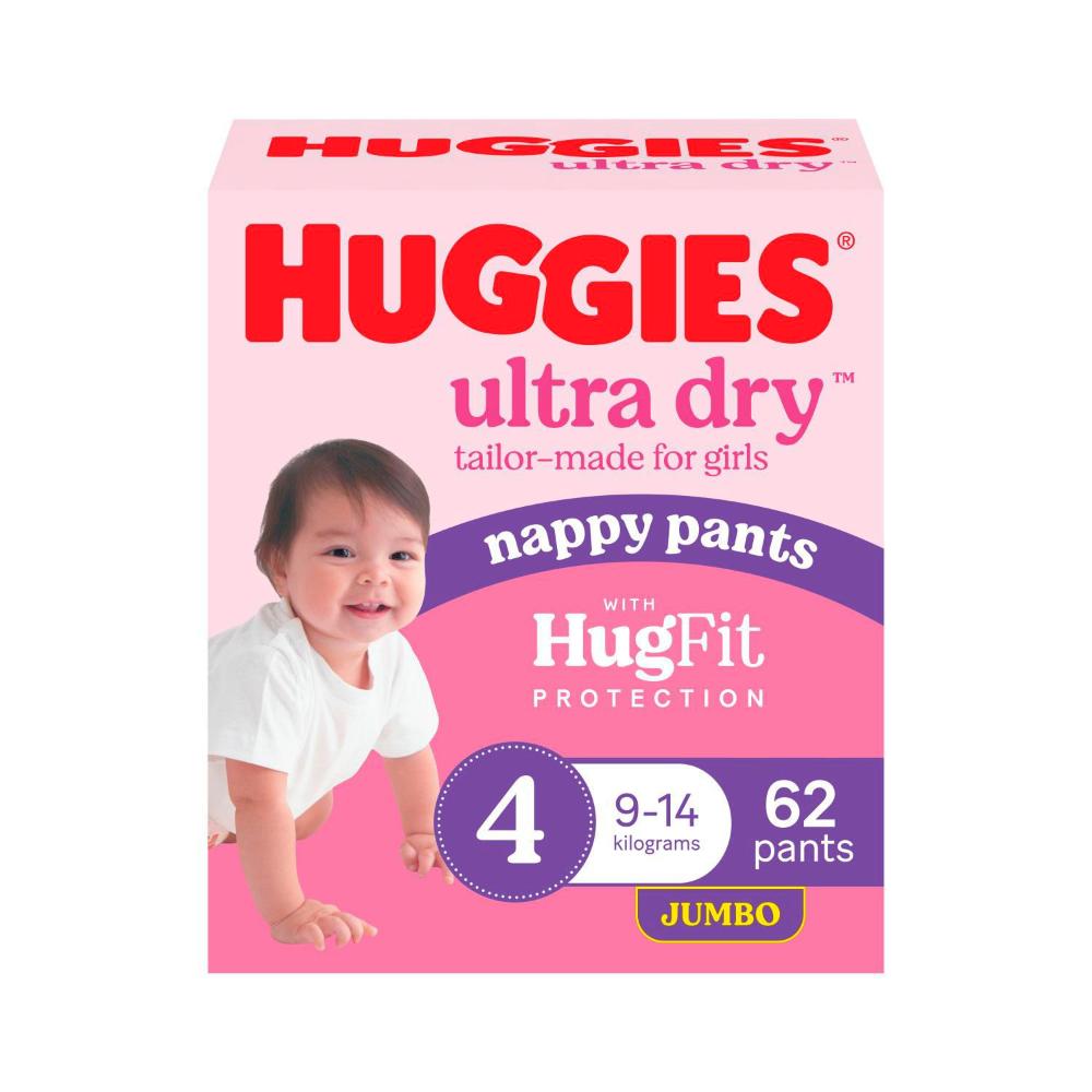 Huggies Jumbo Nappy Pants Size 4 Girl - 62 Pack