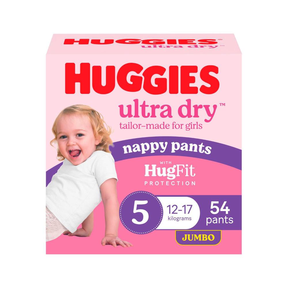 Huggies Jumbo Nappy Pants Size 5 Girl - 54 Pack